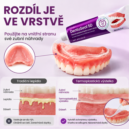 Lepicí polštářky na zubní protézu Timilk® DentuSeal 5D Advanced 🦷 Poskytují flexibilní a polstrované držení až 7 dní✅