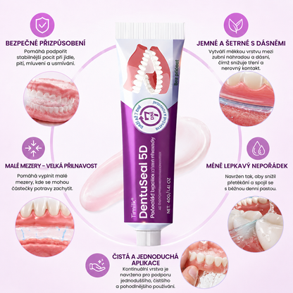 Lepicí polštářky na zubní protézu Timilk® DentuSeal 5D Advanced 🦷 Poskytují flexibilní a polstrované držení až 7 dní✅