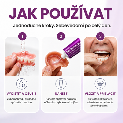 Lepicí polštářky na zubní protézu Timilk® DentuSeal 5D Advanced 🦷 Poskytují flexibilní a polstrované držení až 7 dní✅